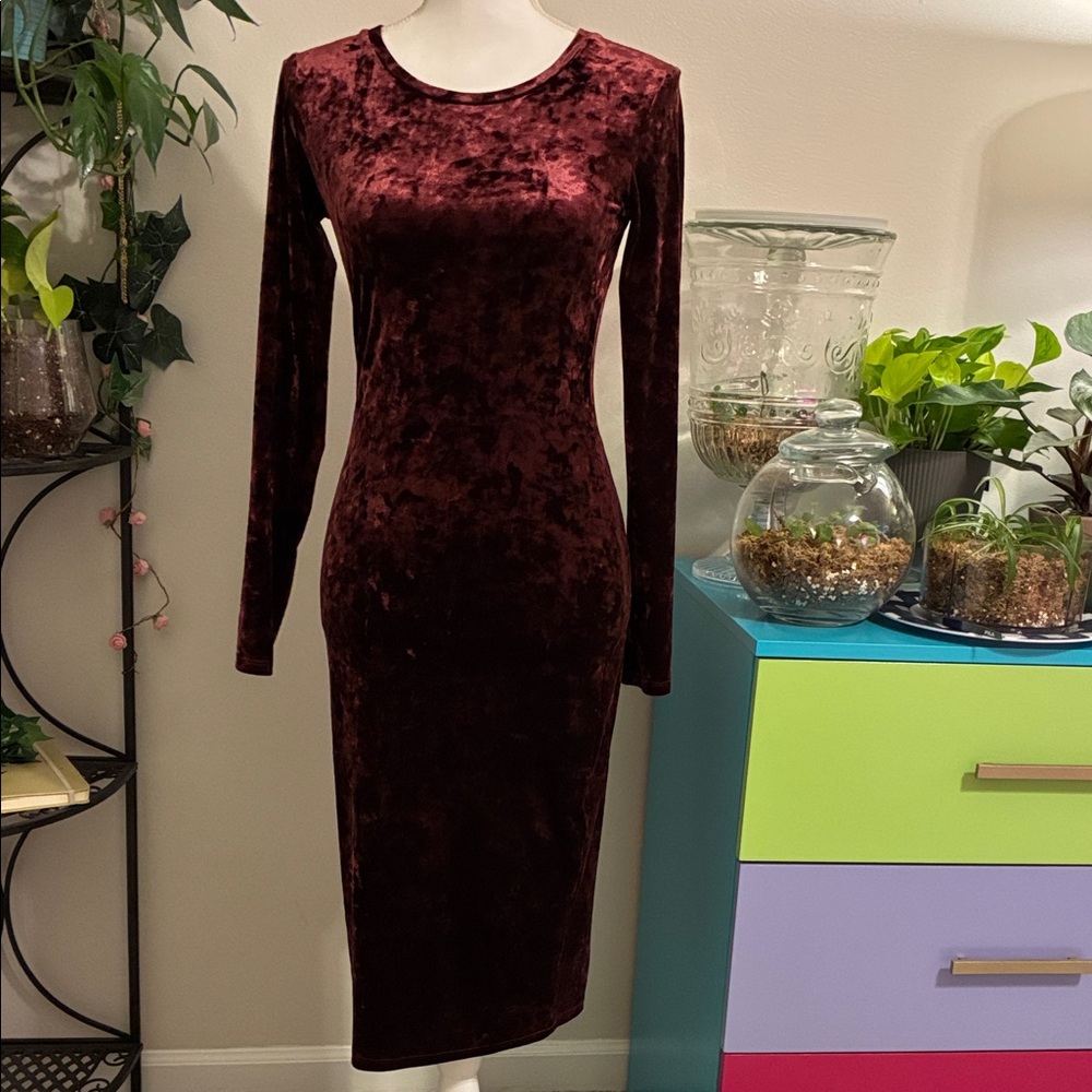 Michael Kors Burgundy Velvet Long Sleeve Dress
